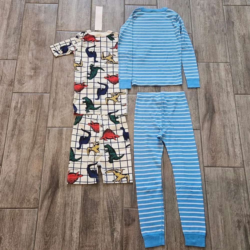 Hanna Andersson Pajama Set Kids 6-7 NEW Dinosaur Stripe Organic Cotton Sleep